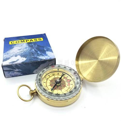 High Quality Compass New Outdoor tool Camping Hiking Portable Pocket Brass Gold Color Copper Double Display Compass Navigation