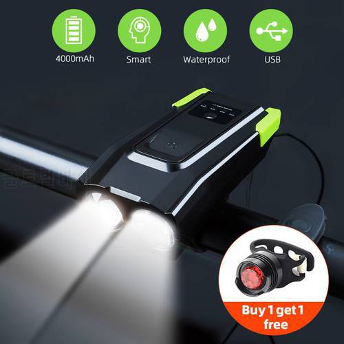 2000mAh 4000mAh Bicycle Light With Horn USB Rechargeable 800 Lumens LED Light For Bike Cycling Front Lamp