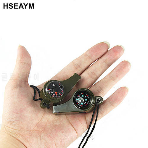 HSEAYM 1 pcs Mini Handheld Portable Triple Lifesaving Whistle Multi Purpose Whistle Compass Thermometer PVC Mini 3B-1