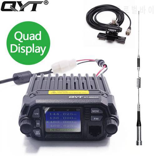 QYT KT-8900D 25W Vehicle Mounted Two Way Radio with Programming Cable Upgrade KT-8900 Mini Mobile Radio with Quad Band Large LCD