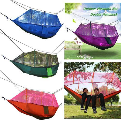 2.6*1.4m 2 Person Outdoor Camping High Strength Nylon Parachute Hanging Bed With Mosquito Net Anti Mosquito Sleeping Bag Hammock