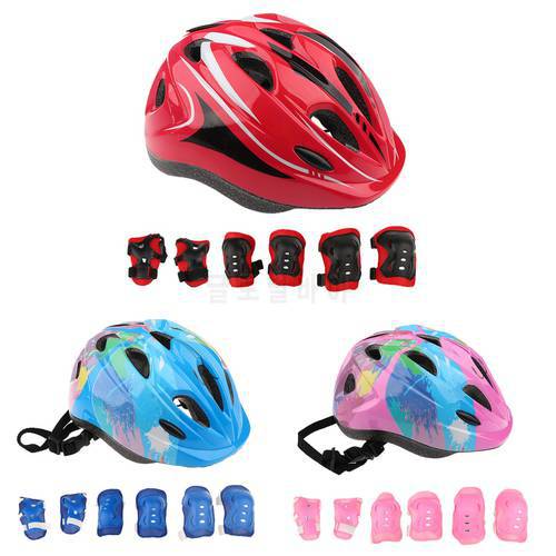 7 pcs/set Cycling Skating Skateboard Helmet Elbow Knee Wrist Pads Kids Children Bike Bicycle Roller Scooter Protective Set