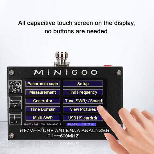 4.3inch Touch LCD Screen mini Antenna Analyzer 0.1-600mhz 0.1-1300mhz SWR Meter TF slot HF VHF UHF transceiver Analyzer Mini600