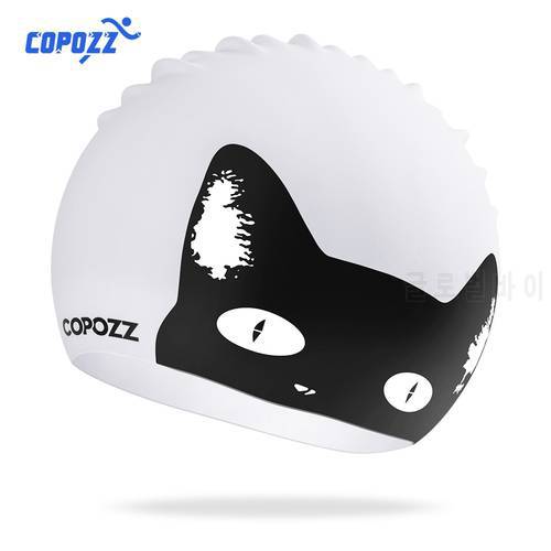COPOZZ Silicone Swimming Cap For Long Hair Women Swimming Pool Cap Waterproof Ear Protection Professional Water Sports Swim Hat