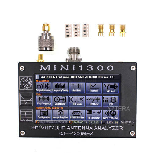 MINI1300 5V/1.5A HF VHF UHF Antenna Analyzer 0.1-1300MHZ Frequency Counter SWR Meter 0.1-1999 with 4.3