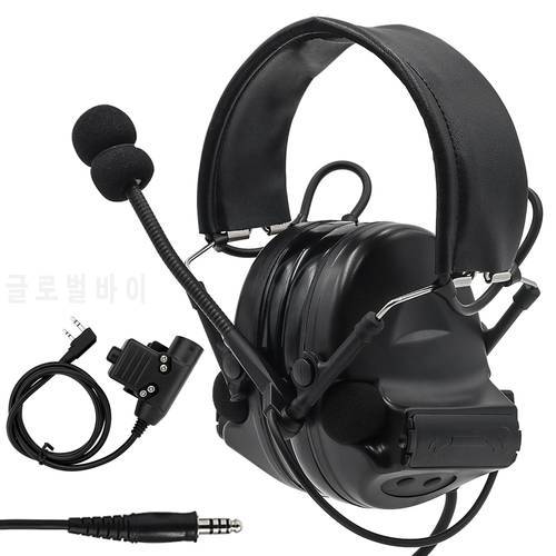 Tactical Headset Comtac II Military Headphones Noise Reduction Pickup Headset Ear Protection Shooting Earmuffs BK+ U94 PTT Plug