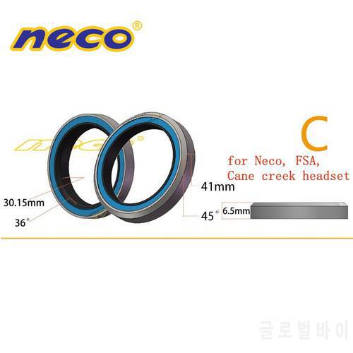 Neco Bearing Headset 1 1.5 inch E2 38 41 48.9 51 51.8 52 8 6.5 7 mm 36 45 degree road bike