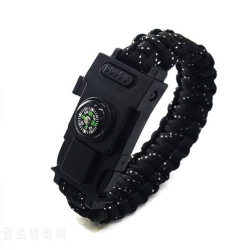Outdoor Equipment reflective paracord Bracelet Fishing Line Tools Compass Survive Multi tools with Led Light for camping hiking