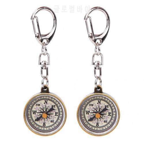2PCS Mini Compass with Keychain Vintage Portable Zinc Alloy Pocket Compass Outdoor Camping Hiking Travel Compass Navigation Tool