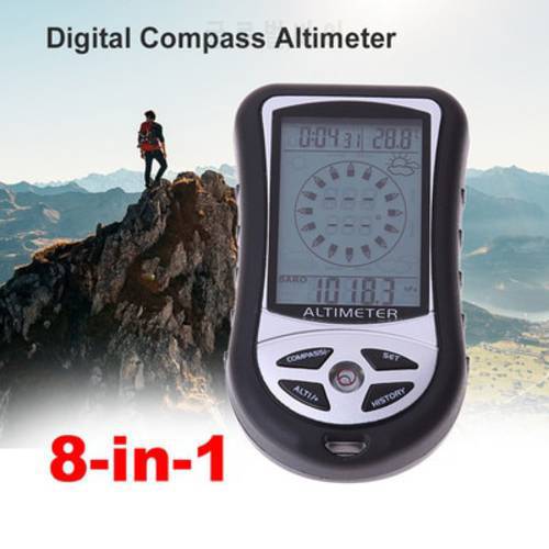 8 in 1 Portable Compass Multifunction Handle Electronic Navigation GPS Barometer Gauge Thermometer for Outdoor Climbing Hiking