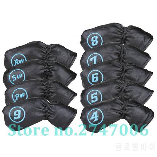 9pcs/set Golf Club Iron Head Covers Soft Leather Iron Headcovers 4-9, Pw, Sw, Aw