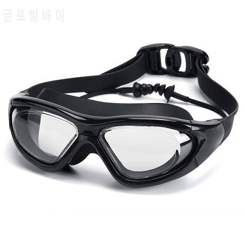 Large Frame Swimming Goggles With Earplug HD Transparent Glasses Anti fog Silicone Waterproof Men Women swim eyewear adult
