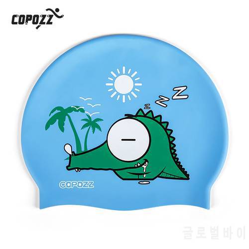 COPOZZ Swimming Cap for Pool Cute Cartoon Dog Children Kids Badmuts Waterproof Protect Ears Long Hair Boy Girl Sports Swim Hat