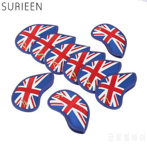 9 Pcs/Set UK Flag Waterproof PU Leather Golf Iron Head Covers Set Golf Clubs Iron Cover Headcovers Protection For Most Golfers