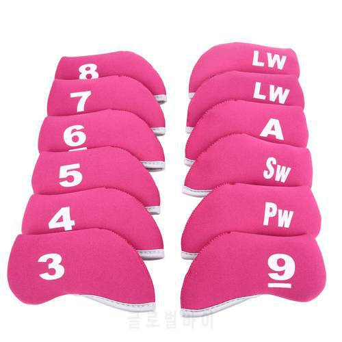 12Pcs Golf Club Iron Head Cover Protect Set Pink Thick Neoprene golf headcover Double-sided printing For Golf Iron wedg