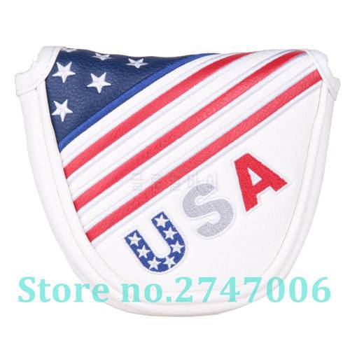 1pc Golf Putter Head Cover White PU leather with USA Stars & Strips Embroidery Mallet Putter Headcover with Magnetic Closure