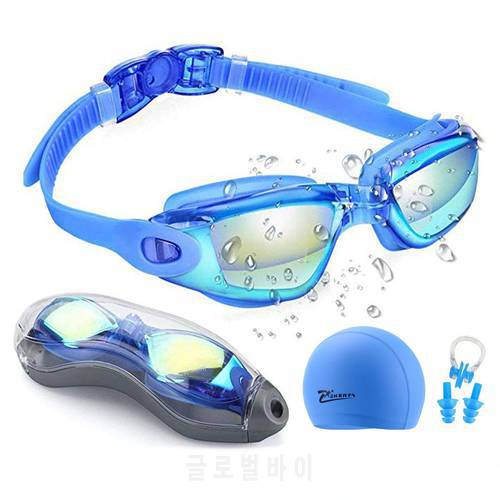 Swim Goggles Anti-fog UV Swim Caps Professional Silicone Swimming Glasses Case Nose Earplug for Kids Men Women Diving Eyewear