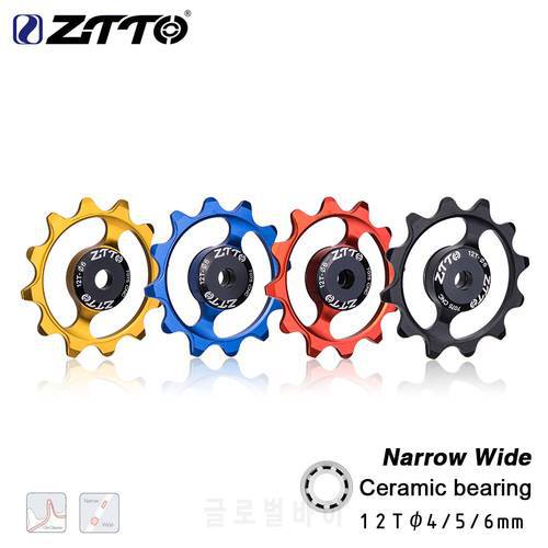 ZTTO 12T 13T MTB Bicycle Rear Derailleur Narrow Wide Jockey Wheel roller Ceramic Bearing Pulley CNC Road Bike Guide 4mm 5mm 6mm