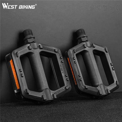 WEST BIKING Ultralight Bicycle Nylon Pedals MTB Road Bike Pedal Cycling Anti-Slip Pedals With Safety Warning Bike Reflectors