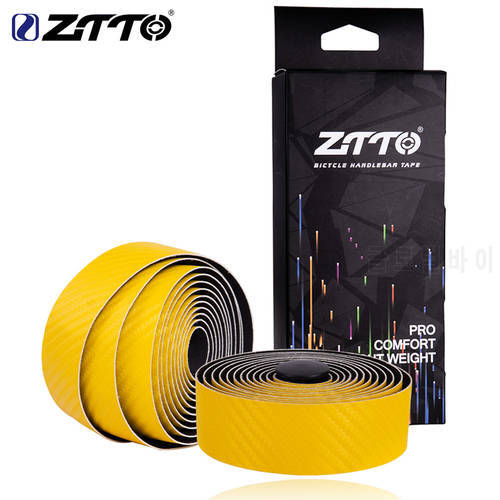ZTTO Professional Road Bike Bicycle Handlebar Carbon Fiber Pattern EVA PU Bar Tape Soft Cycling Damping With 2 Bar Plug