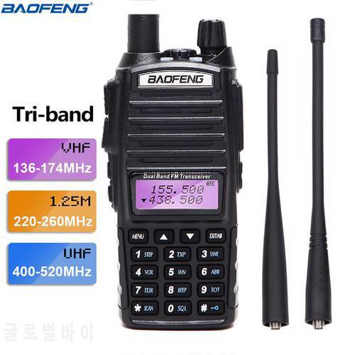 BaoFeng UV-82T Tri-Band 136-174/220-260/400-520Mhz 2Pcs Antennas 2-PTT Amatuer Ham Portable Radio Walkie Talkie