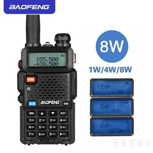 BaoFeng UV-5R 8W Walkie Talkie High Power Dual Band 128 Channels Radio Communication Transceiver with Earphones