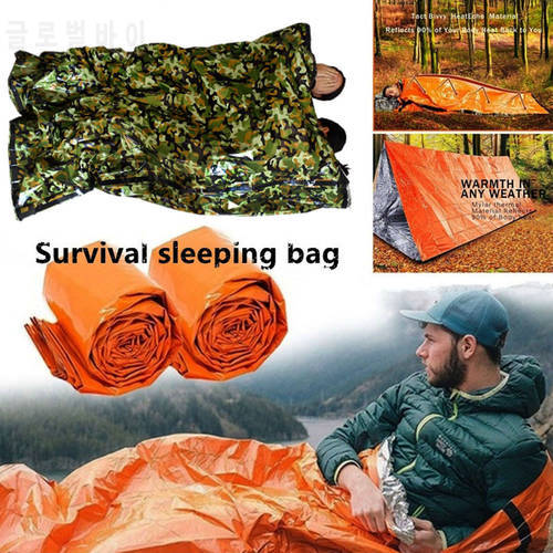 1Pc Outdoor PE Emergency Survival Sleeping Bag Thermal Keep Warm Waterproof Camouflage Emergency Blanket Camping Sun Protection