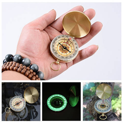 Outdoor Camping Compass Hiking Portable Pocket Copper Clamshell Compass With Luminous Waterproof Camping Gear Survival Tools