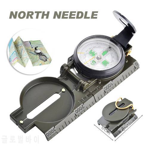 Portable Folding Lens Compass Army Green Outdoor Survival Camping Marching Navigation Metal Case Army Pocket Compass