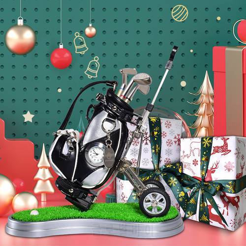 Novelty Golf Pens Holder with Clock and Lawn Tray Unique Christmas Golf Gift for Golfer Fanatic Fans Desk Decoration Boss Xmas