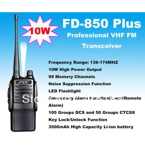 10W High Output Power FD-850 Plus Walkie Talkie 10Watt VHF 136-174MHz Professional FM Transceiver