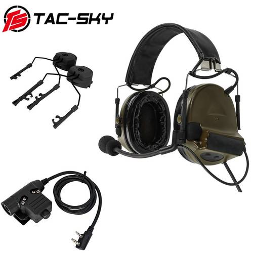 TAC-SKY COMTAC II silicone earmuffs tactical headset+U94 PTT Kenwood plug+ARC OPS-CORE helmet track adapter headphone bracket FG