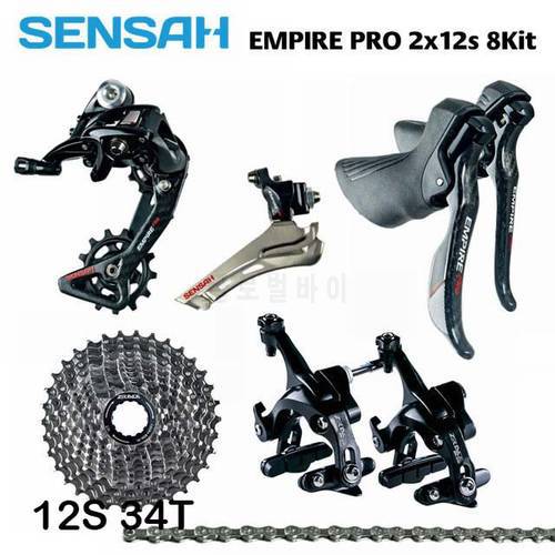 SENSAH EMPIRE PRO 4,6,8 Kits Carbon fiber 2x12 Speed 24s Road Groupset R/L Shifter+R/F Derailleurs + ZRACE Cassette/Chains/Brake