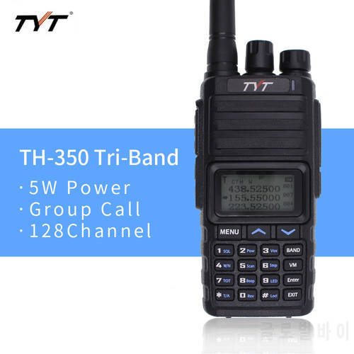 TYT TH-350 Tri-Band Tri-Display 136-174/220-260/400-470Mhz Walkie Talkie Radio 128 Storage Channels Group Call Function