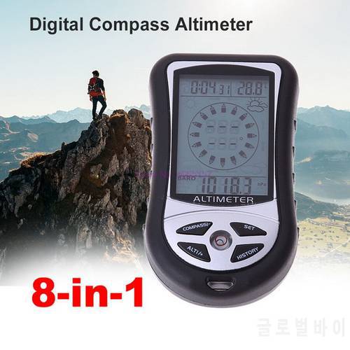 by dhl or fedex 50pcs new 8 in 1 LCD Compass Barometer Altimeter Thermo Temperature Clock Calendar digital altimeter+ Lanyards