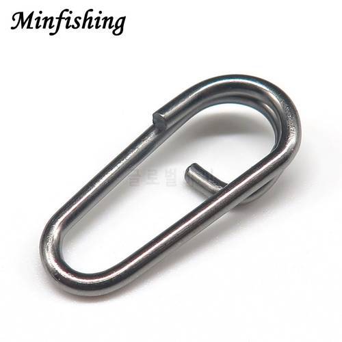 Minfishing 50 PCS Black Stong Stainless Steel Fishing Clip Oval Split Rings Fishing Snap Cnnector Fishing Tackle
