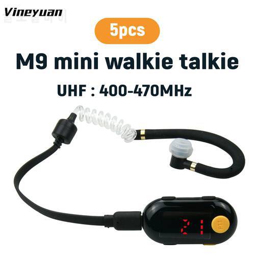 5PCS Vineyuan M9 5CM Mini Walkie Talkies UHF 400-470MHz 25 Channles Long Range Portable Two Way Radio with Headset