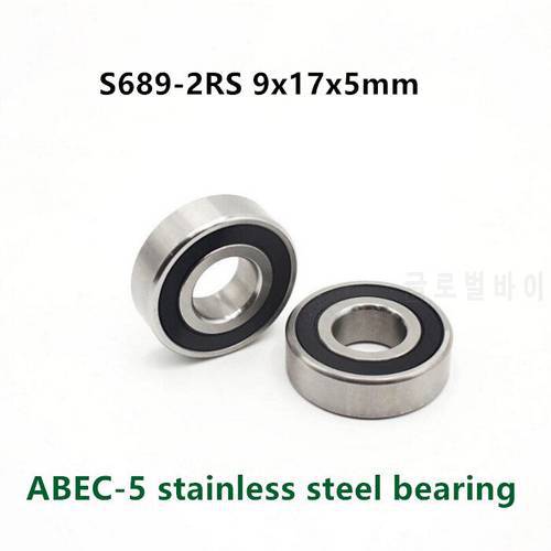 50pcs/lot ABEC-5 S689-2RS S689RS 9*17*5 stainless steel deep groove ball bearing 9x17x5 mm