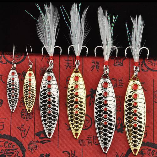 2020 Lure 5/7/10g/15g/20g Hard Lure Leech Spinners Spoon lure Fish scale Hard Baits Gold Fishing Tackle Feather Hook Lures