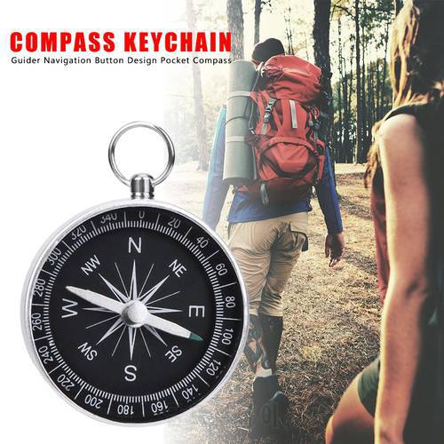 Portable Outdoor Camping Compass Aluminum Alloy Emergency Mini Compass with Keychain Pointing Guide Tool 40x40x10mm