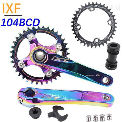 IXF MTB Crankset 104BCD Bike Crank 170mm 175mm Deckas Chainring 30t 32t 34t 36t 38 rainbow oil slick 1 2 3 speed 1x 2x 3x speed