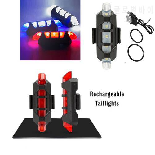 USB Red Bicycle Light Accessory Rechargeable LED Bicycle Bike Cycling Front Rear Tail Lamp Warning Flash Light