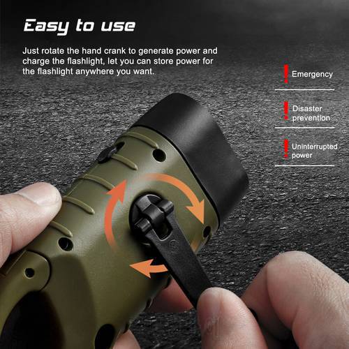 Portable Solar Powered Flashlight Outdoor Hiking Camping Light Hand Cranked Trekking Emergency Light LED Torch Rechargeable Lamp