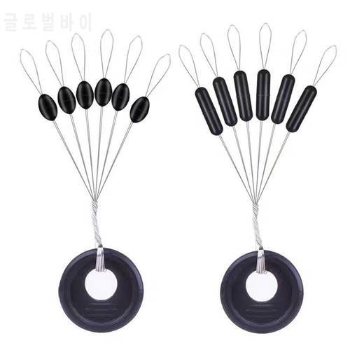 60pcs 10 Group Set Rubber Space Beans for Sea Carp Fly Fishing Black Rubber Oval/Cylinder Stopper Fishing Bobber Float Tool
