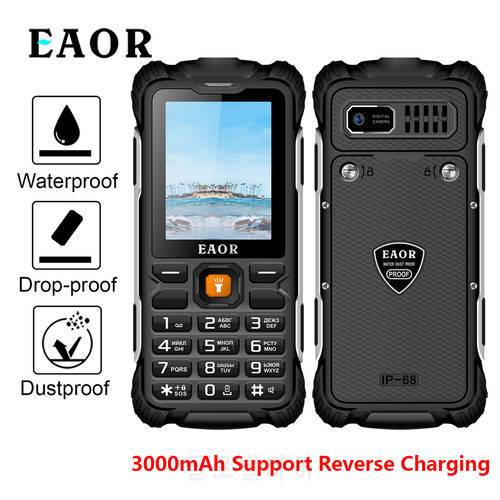 EAOR 2G Rugged Phone IP68 Water/Dust-proof Dual SIM Card Feature Phone Push-button Telephone 3000mAh Support Reverse Charging