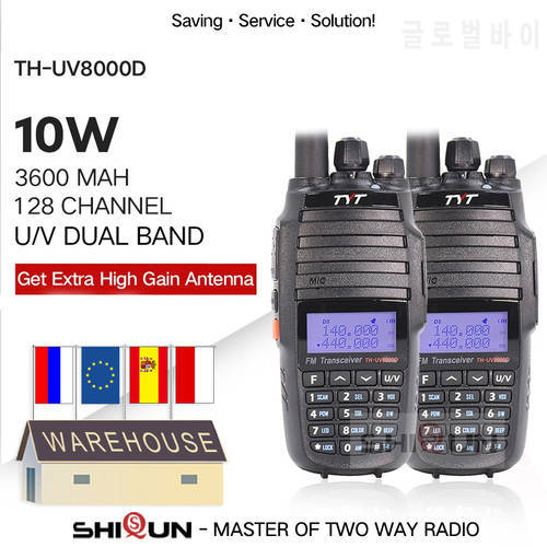 2PCS TYT TH-UV8000D Walkie Talkie 10 KM Dual Band VHF UHF 10W Radio 10 km 3600mAh Cross-band Repeater Function TH UV800D 8000E