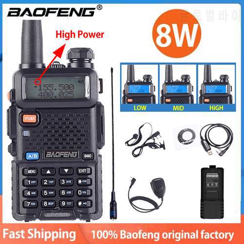 2022 Baofeng UV-5R 8W True High Power 8 Watts powerful Walkie Talkie long range Dual Band Two Way Radio CB Portable uv5 Hunting