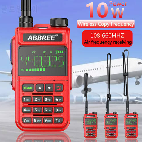 ABBREE AR-518 High Power Full Band 108-660MHz Air Band Walkie Talkie Wireless Copy frequency Two Way Radio add Tactical Antenna