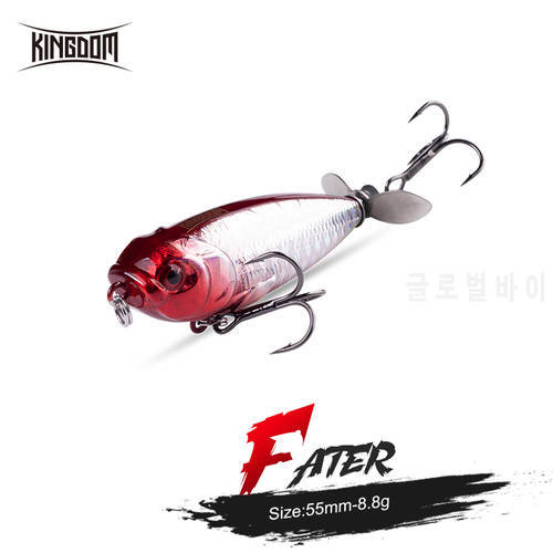 Kingdom Propeller Popper Floating Fishing Lures 8.8g 55mm Trolling Wobblers Rotating Tail Topwater Pencil Professional Hard Bait