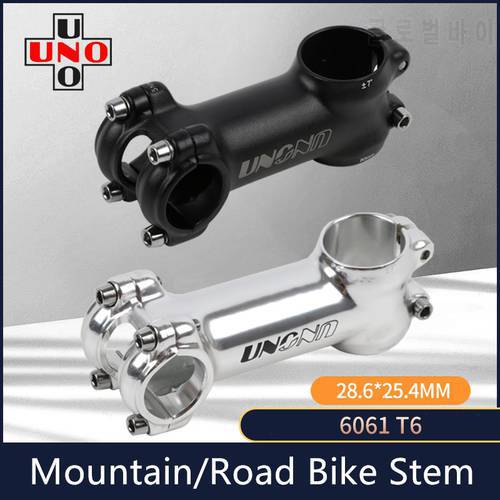 UNO Bike Stem Ultralight 7 Degree 28.6 25.4MM 60-130MM MTB Road Stem Bike for Fork Mountain MTB Bicycle Kalloy Black Sliver